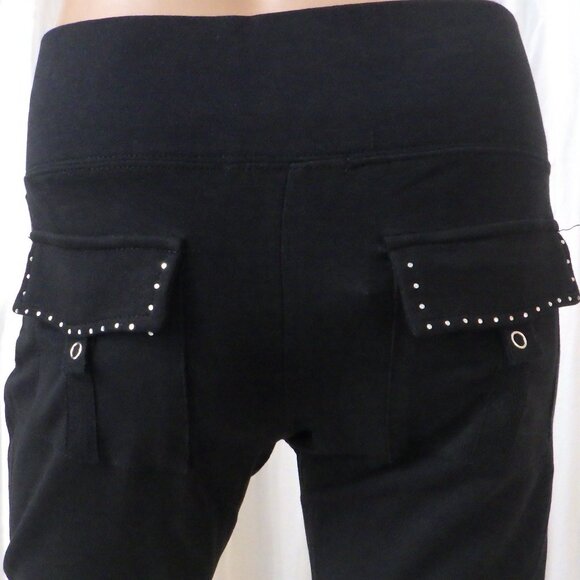 NWT BCBG sz SM MED LG XL 95% cotton BLK SILVER FOIL ROSE BUTTERFLY 2PC TRACKSUIT - Picture 6 of 15